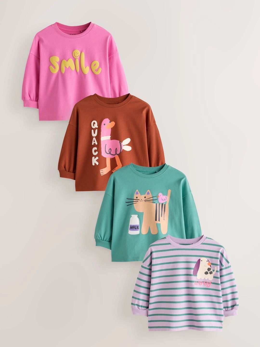 NEXT Girls Pack of 4 Graphic Printed T-shirt-image-49