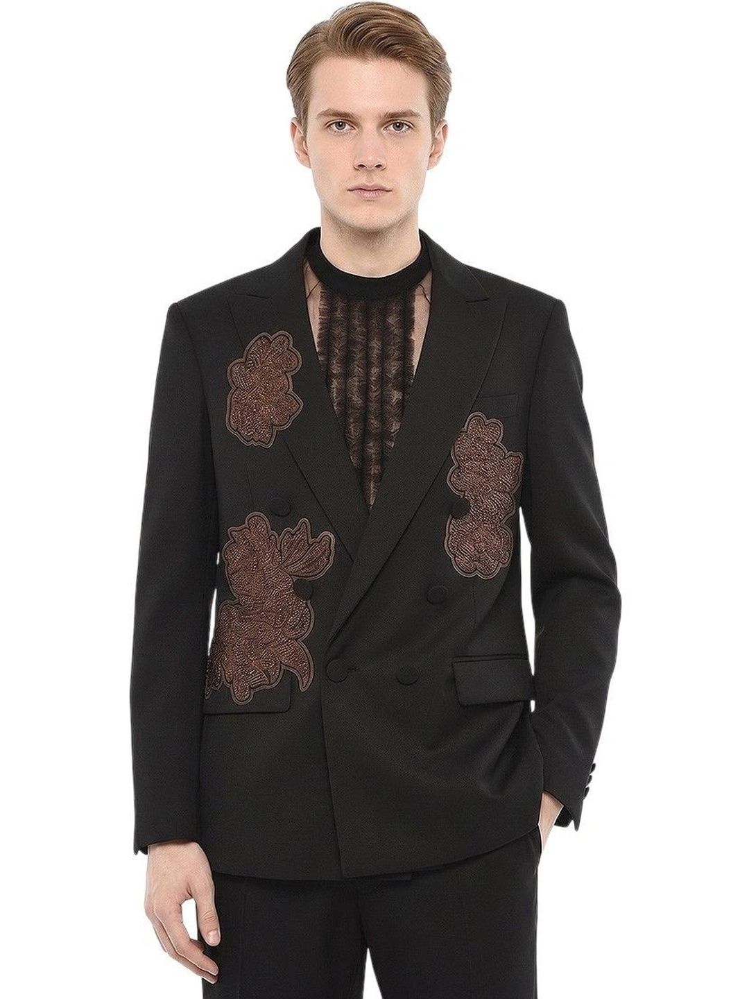 Dsquared2 Self Design Notched Lapel Double-Breasted Formal Blazers-picture-47