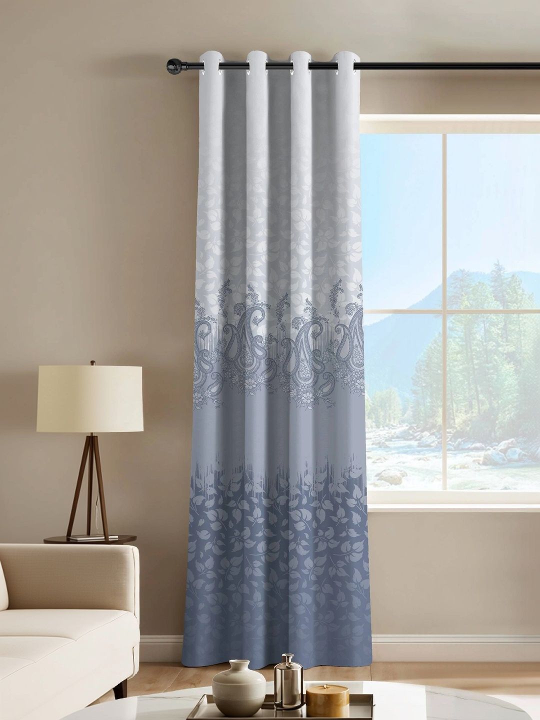 CASABLEU Blue Floral Room Darkening Long Door Curtain-picture-15