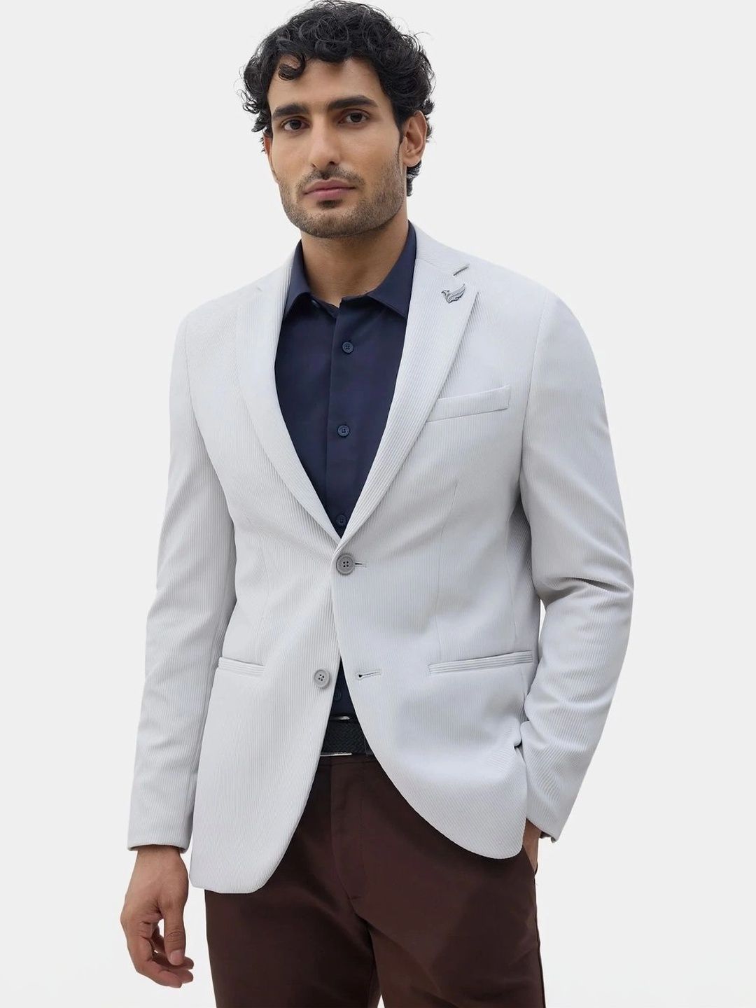 Blackberrys Self Design Notched Lapel Single-Breasted Slim Fit Formal Blazers-picture-32