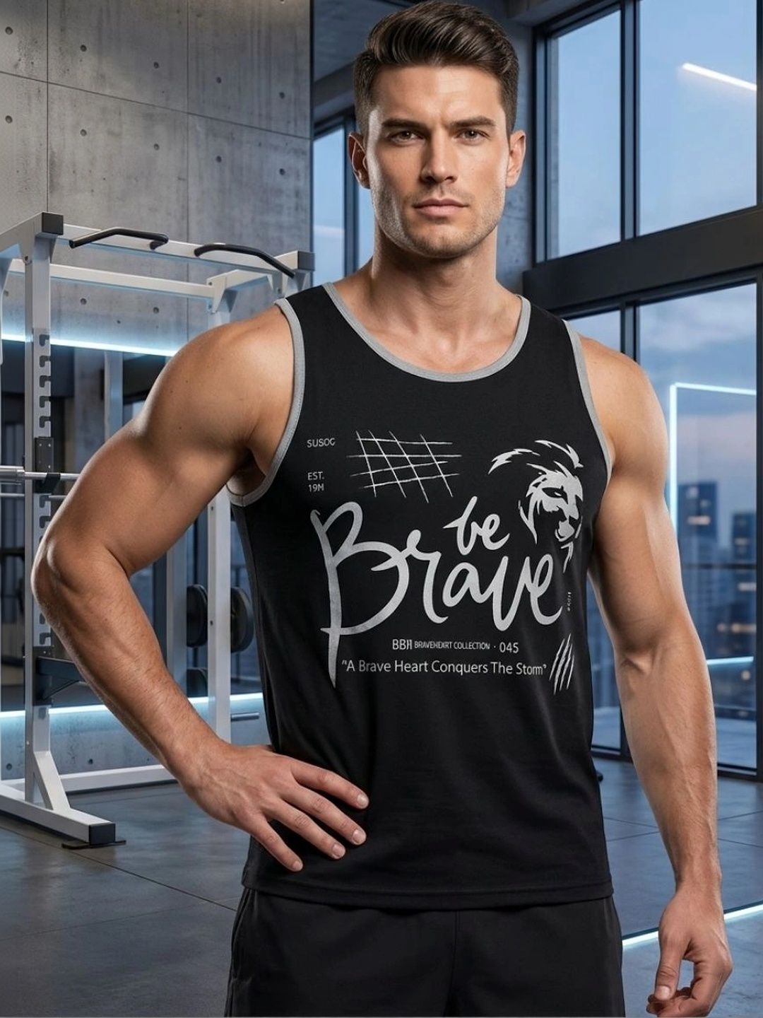 Looks United Printed Cotton Blend Gym Vest-picture-22