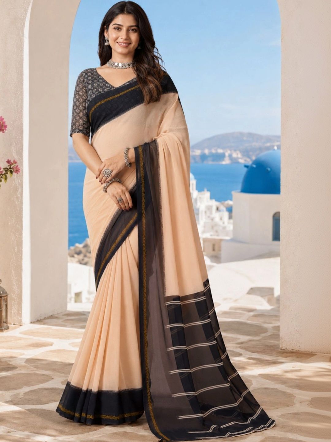 KALINI Striped Poly Georgette Saree-picture-18