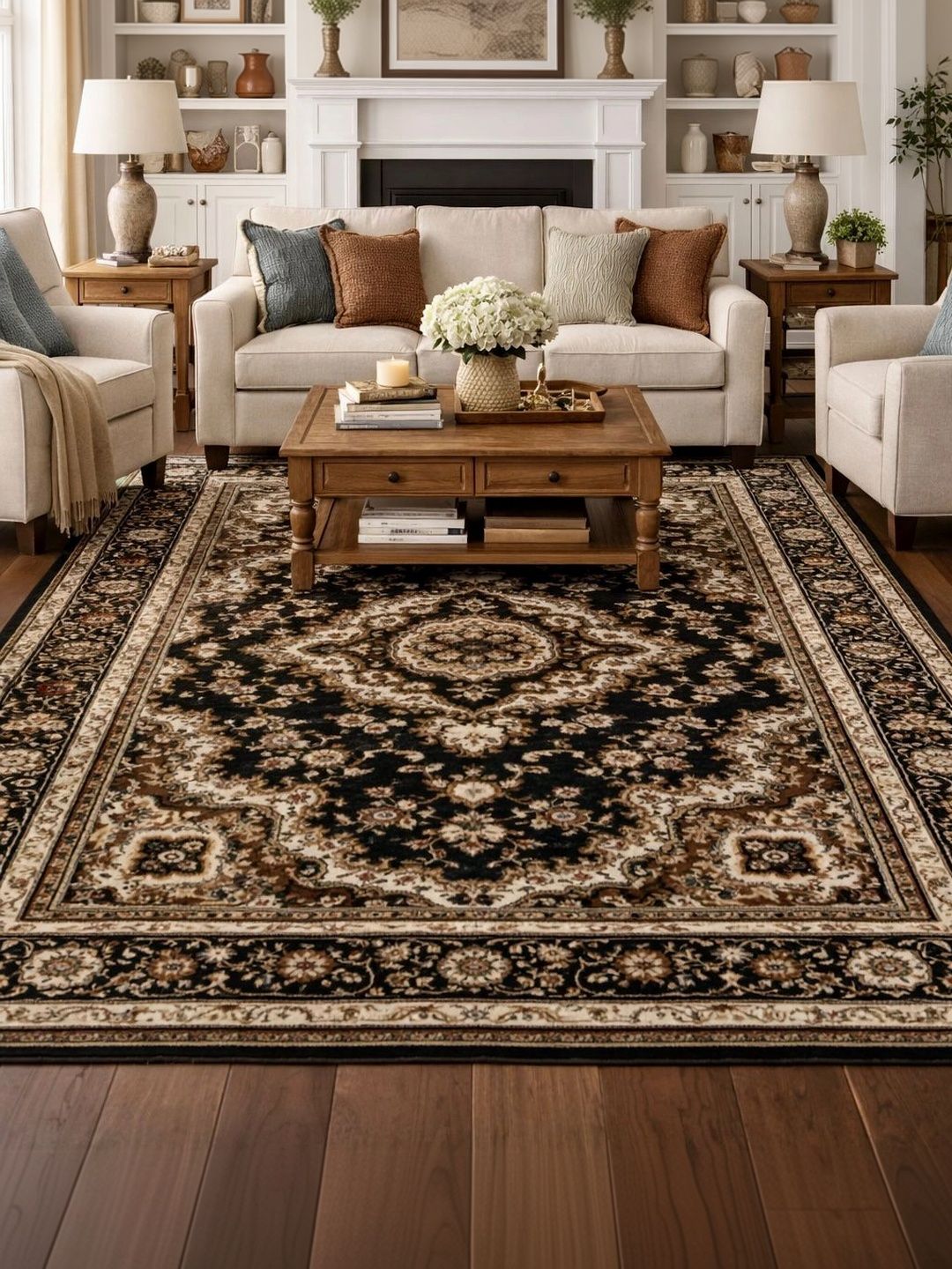 Myntra Elegant Homes Brown Traditional Anti-Skid Polyester Carpet-image-41