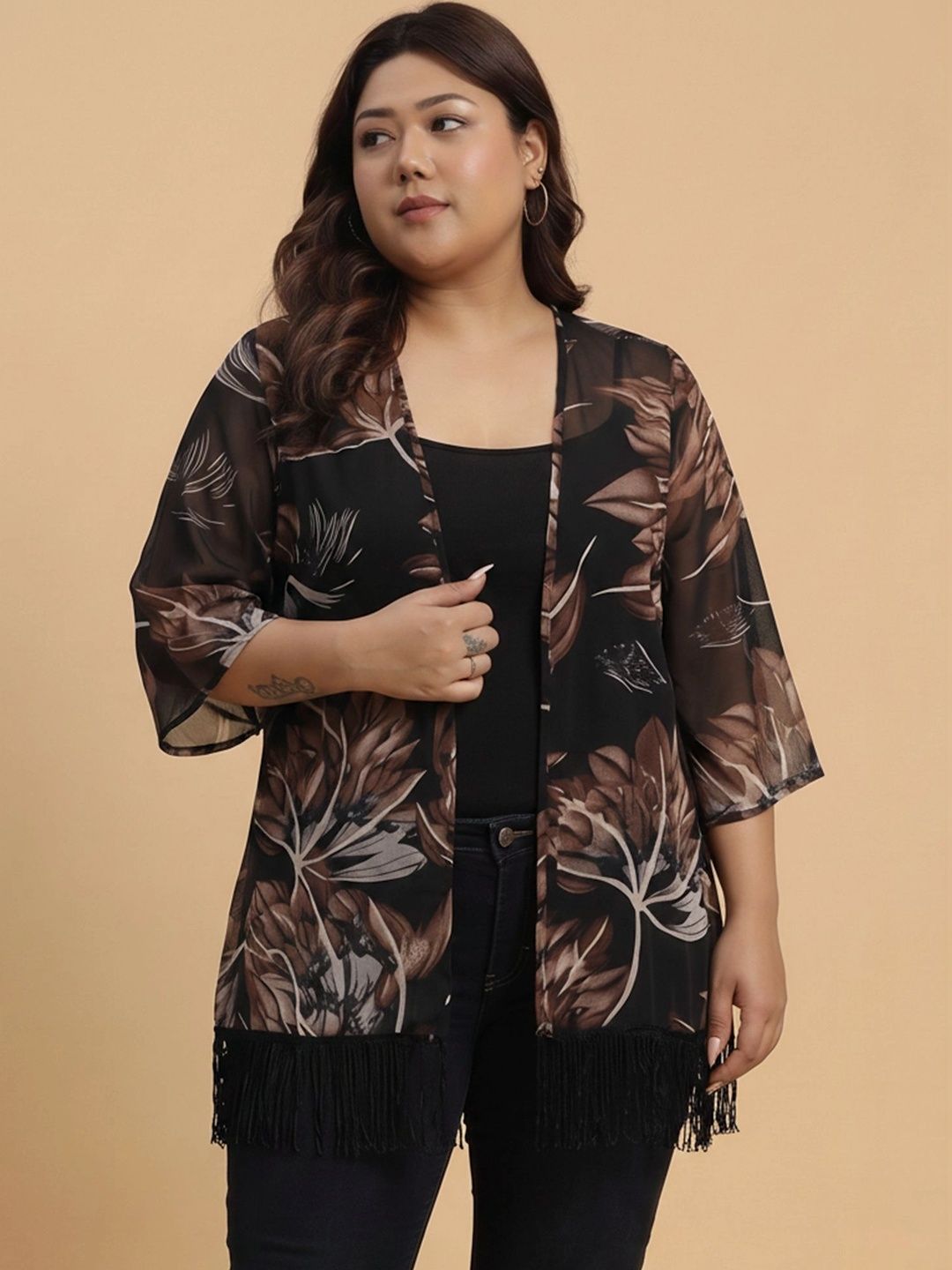 Azira Women Printed Tasselled Tropical Shrug-picture-34