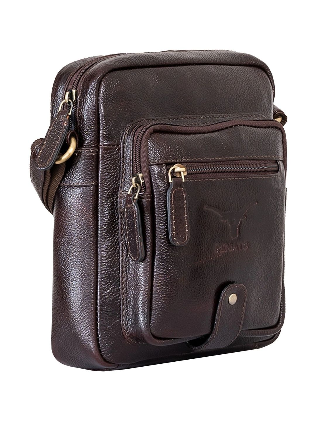 Pinato Men's Brown Textured Leather Crossbody Sling Bag