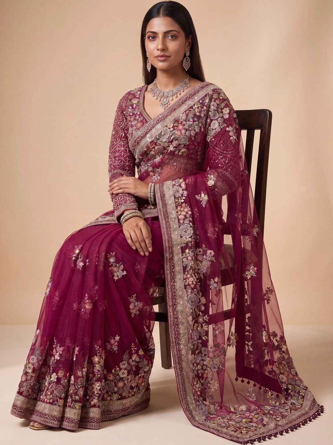 THE THIRD LABEL Embroidered Net Saree-picture-55