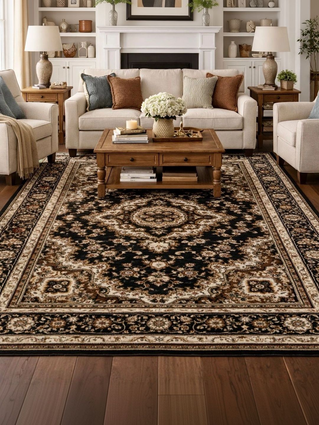 Myntra Elegant Homes Brown Traditional Anti-Skid Polyester Carpet-image-45