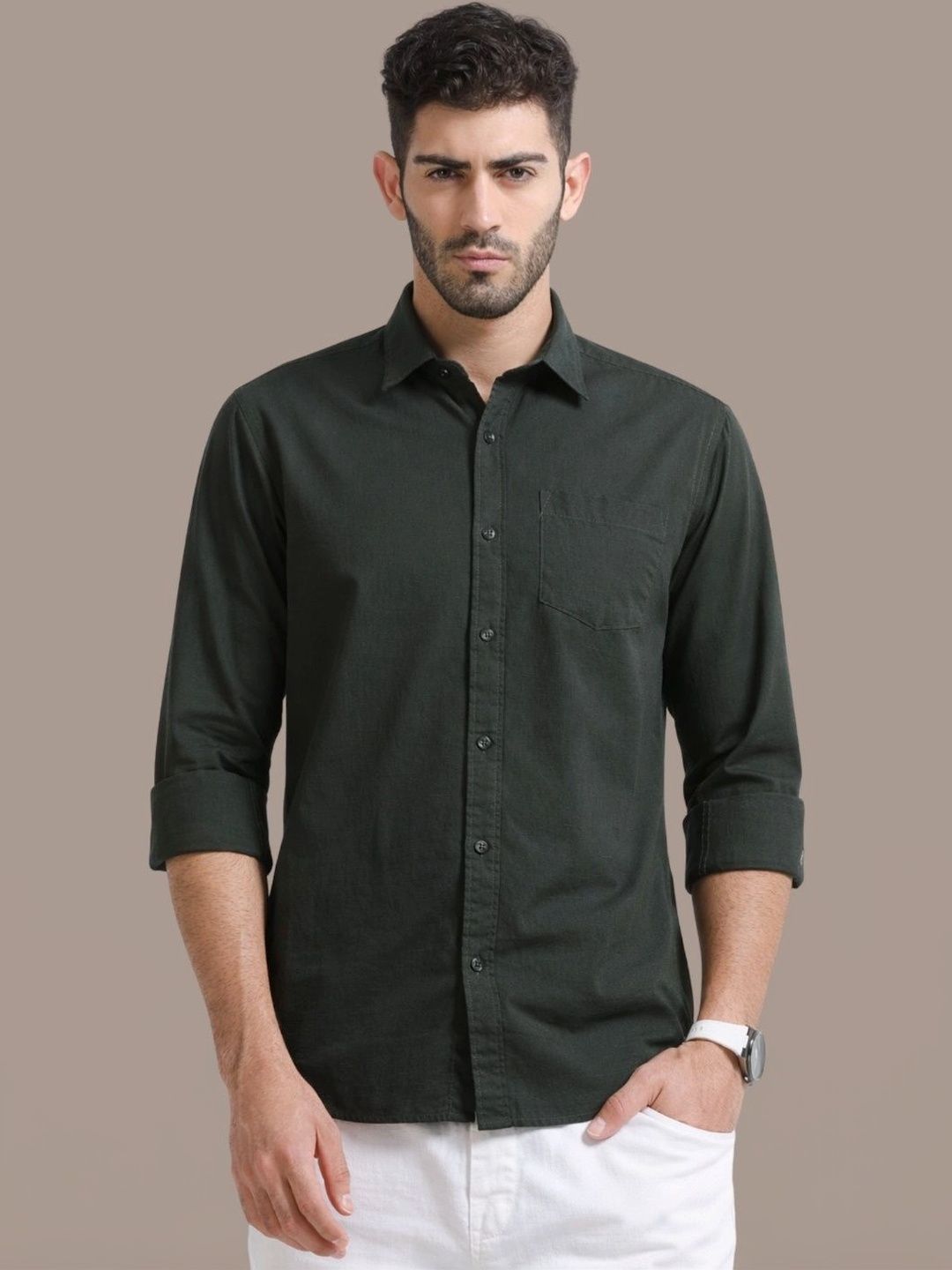 UNSEEN Men Solid Cotton Linen Casual Shirt-picture-58