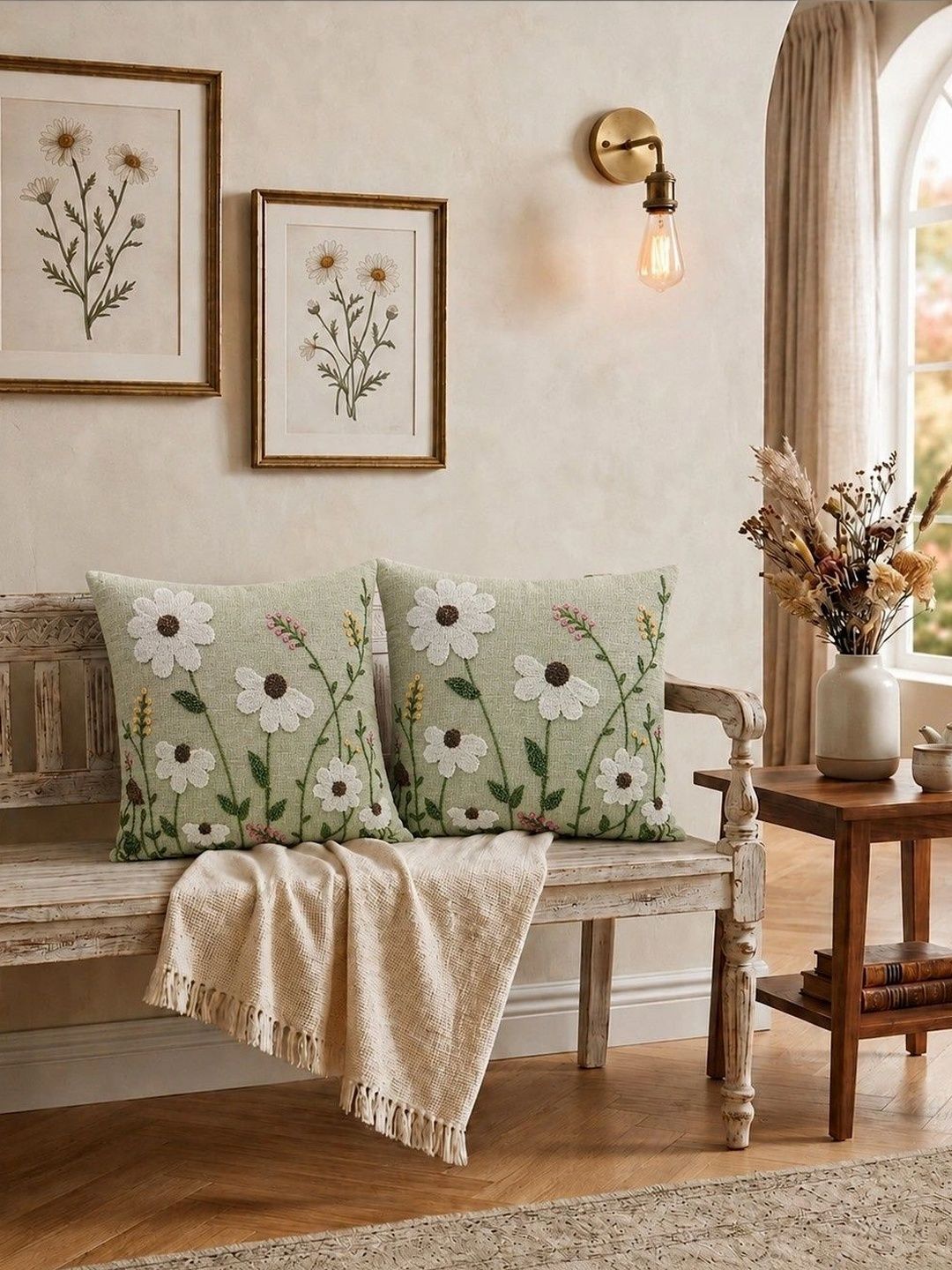 salajya anchla Brown Set of 2 Floral Square Cushion Covers-picture-58