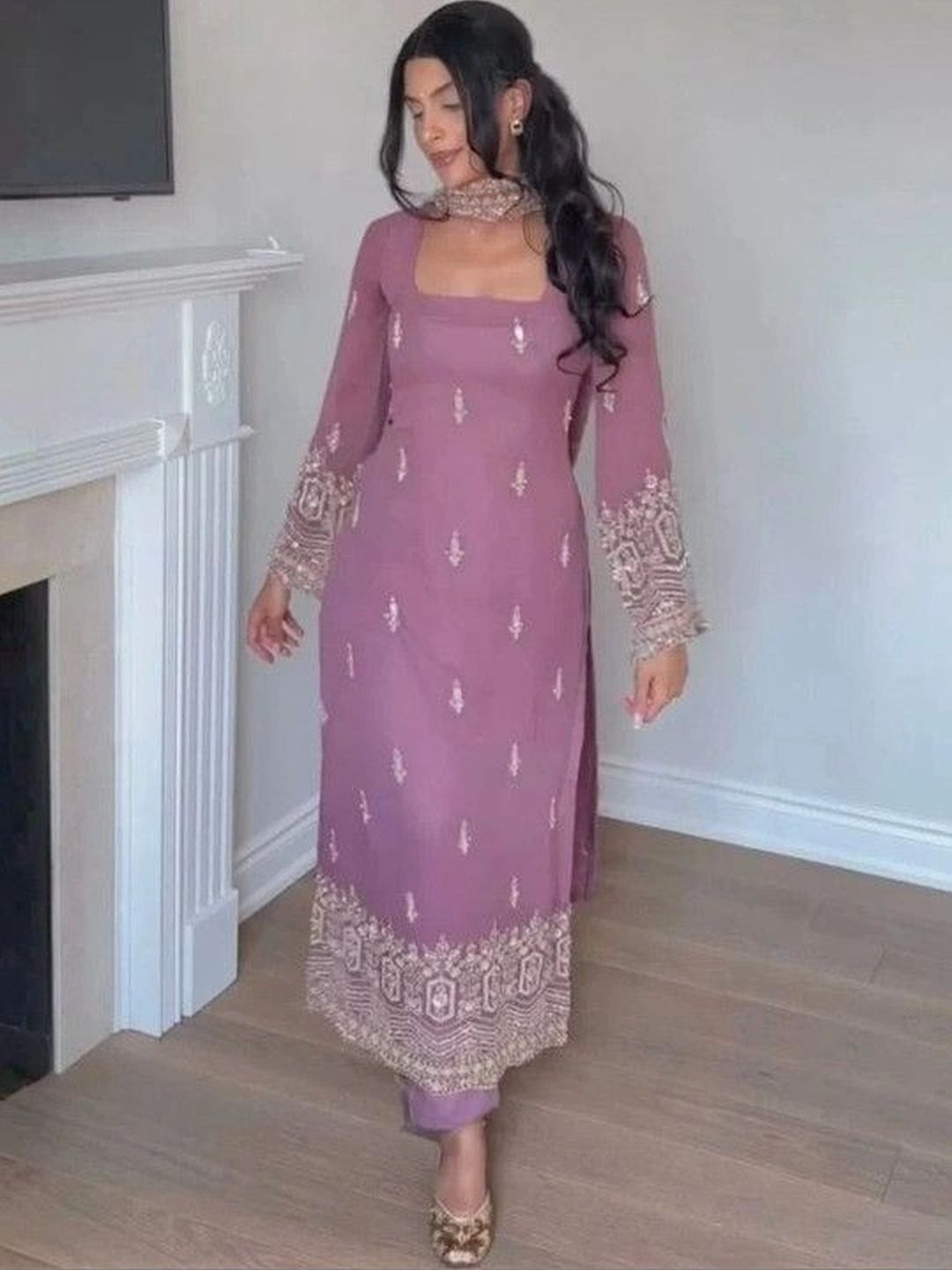 TWINS LADY Women Ethnic Motifs Embroidered Regular Thread Work Kurta with Trousers & With Dupatta-picture-58