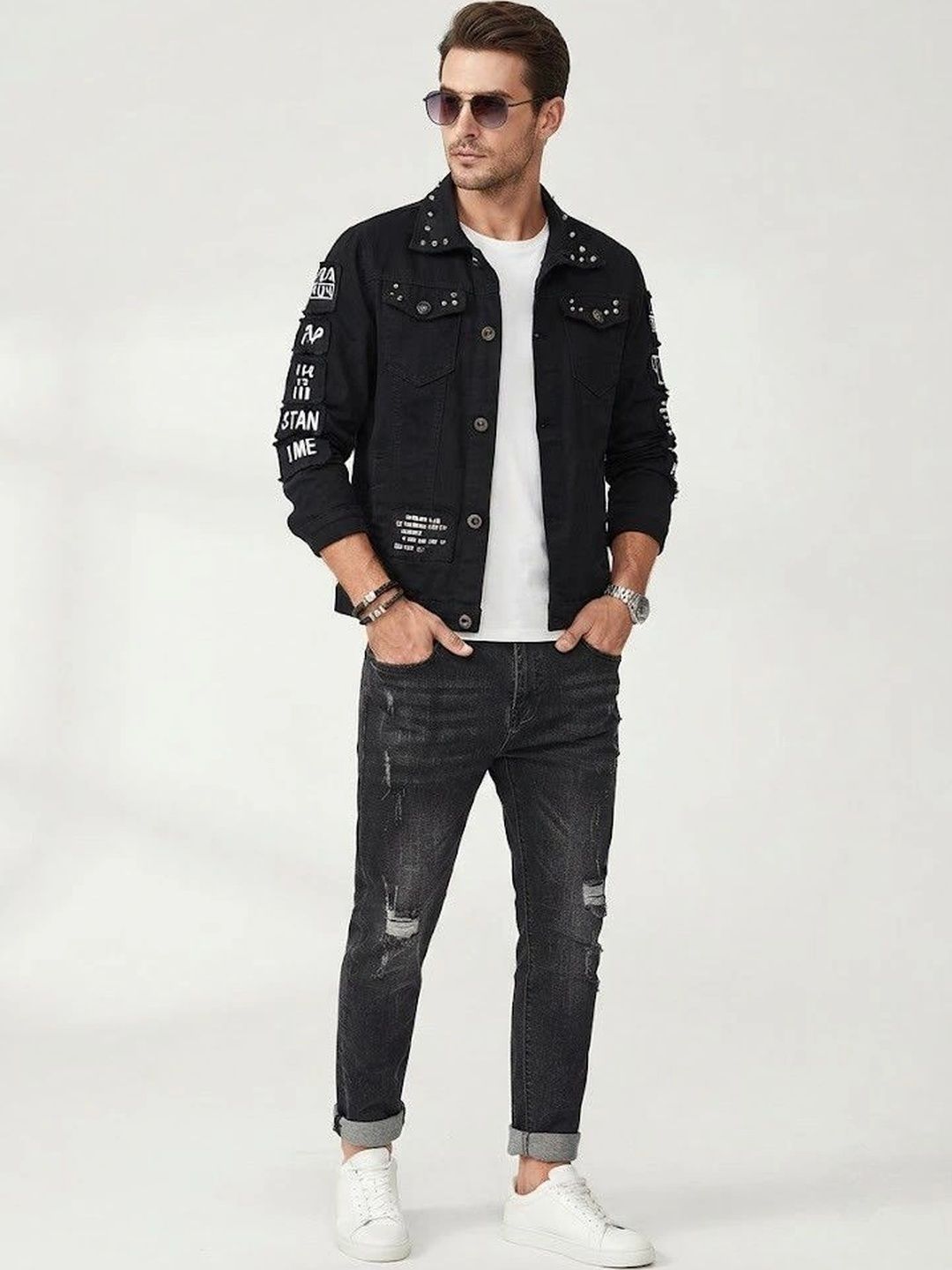 Suo Men Typography Denim Jacket-picture-28