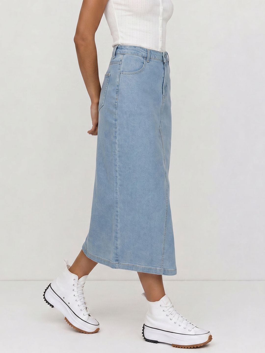 The Roadster Life Co. Women Denim Midi Straight Skirt-picture-11