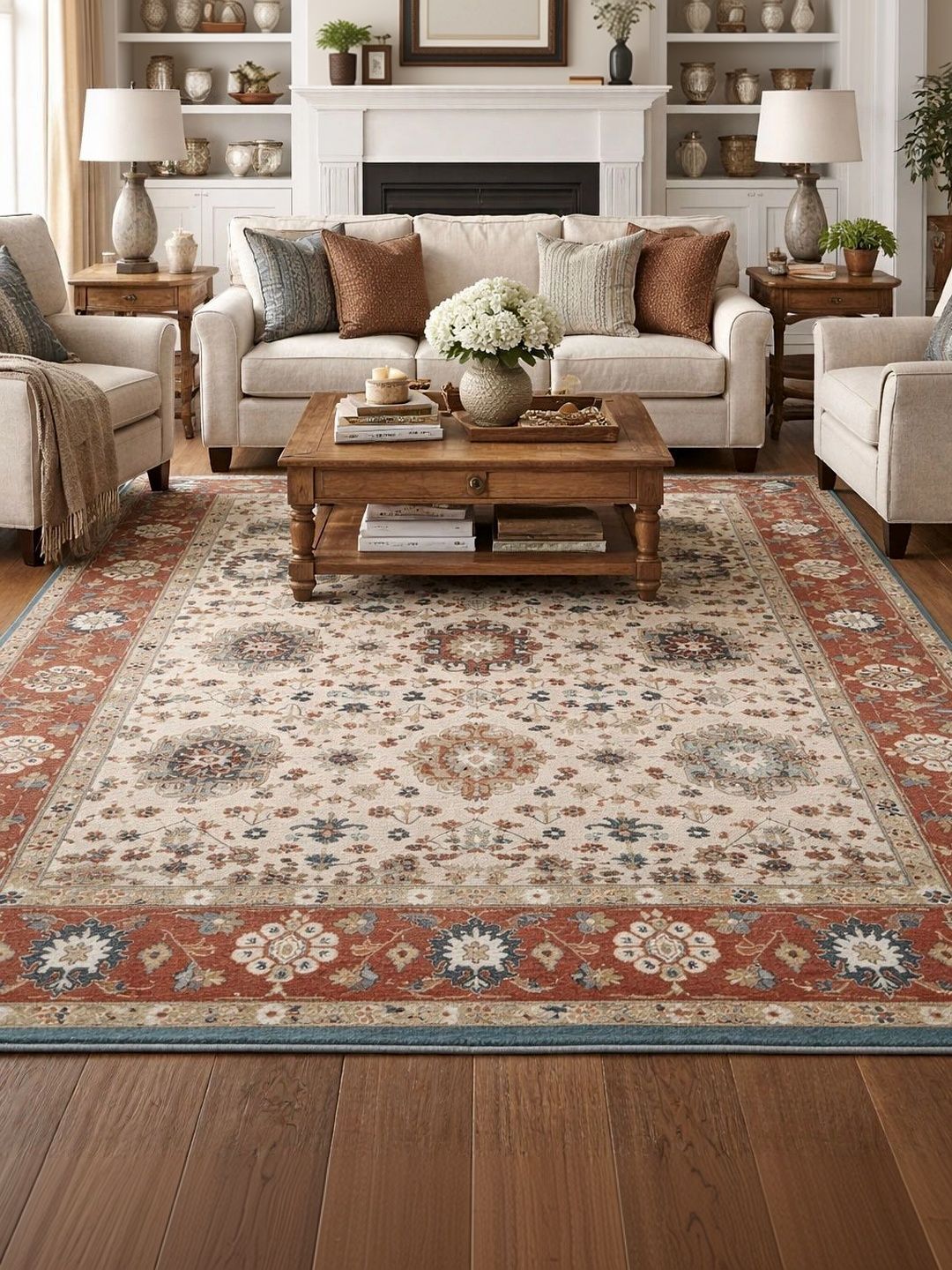 Myntra Elegant Homes Orange Traditional Anti-Skid Polyester Carpet-image-19