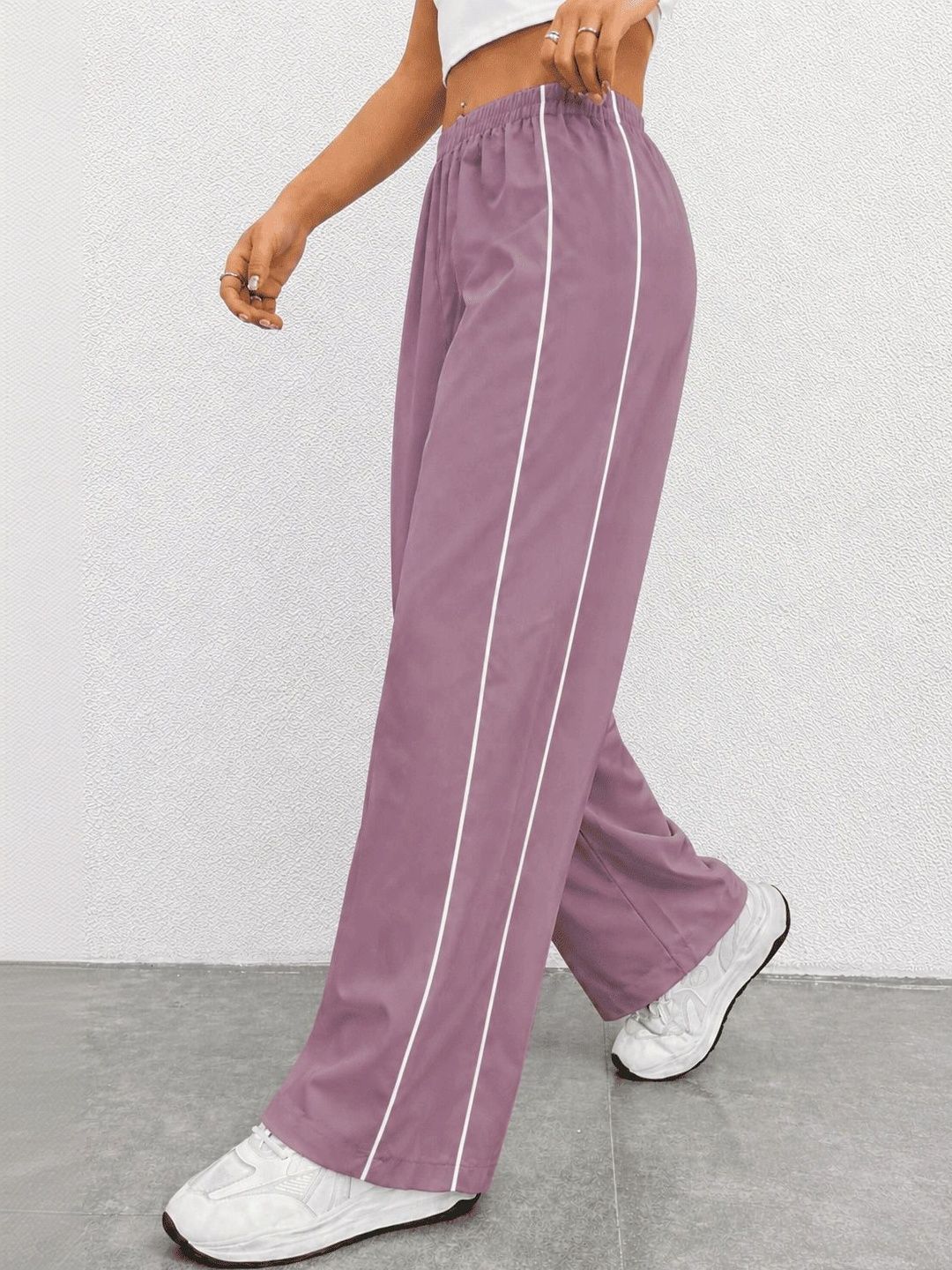 Zimist Women Striped Relaxed Wrinkle Free Trousers-image-28