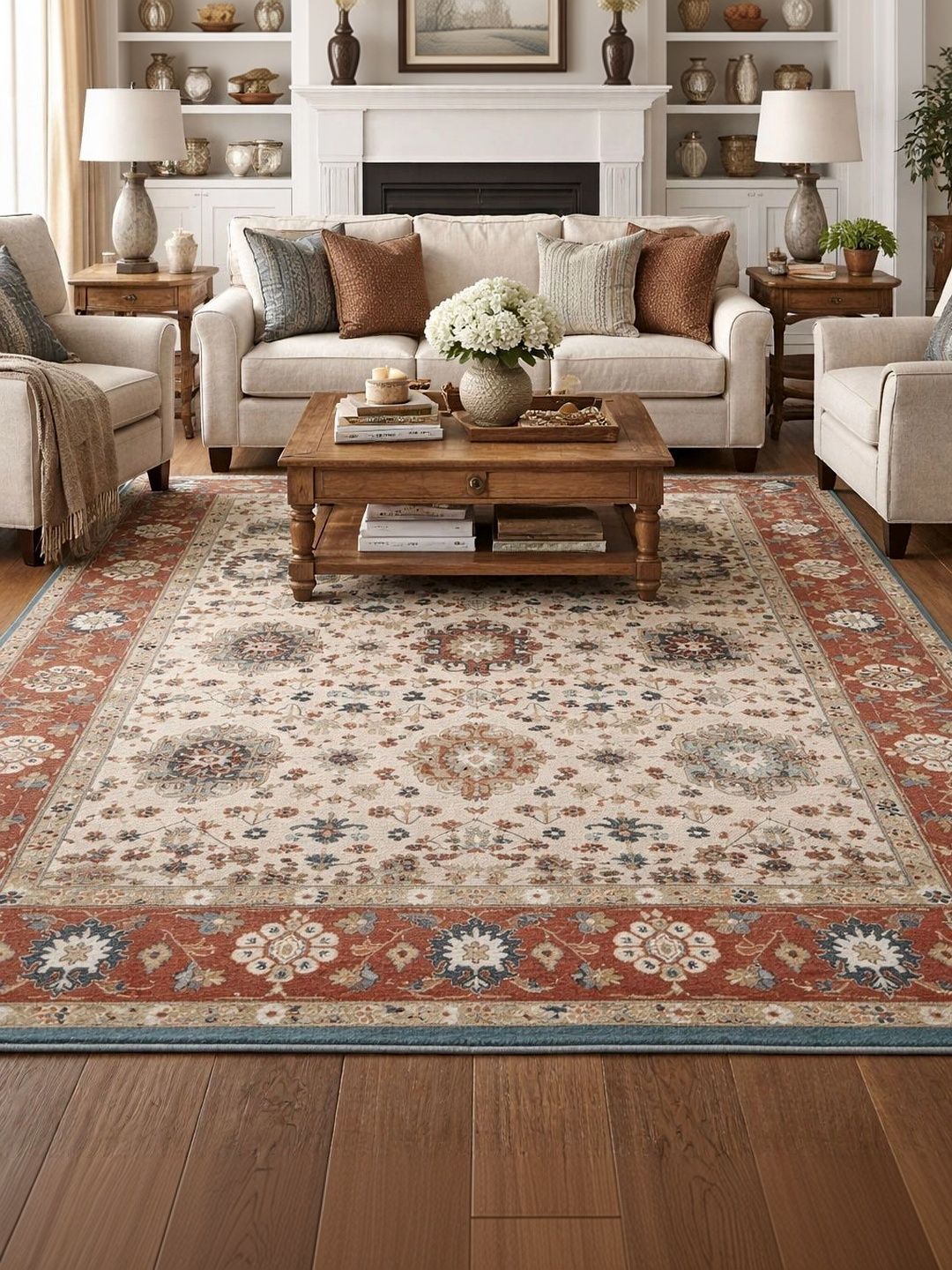 Myntra Elegant Homes Orange Traditional Anti-Skid Polyester Carpet-image-21