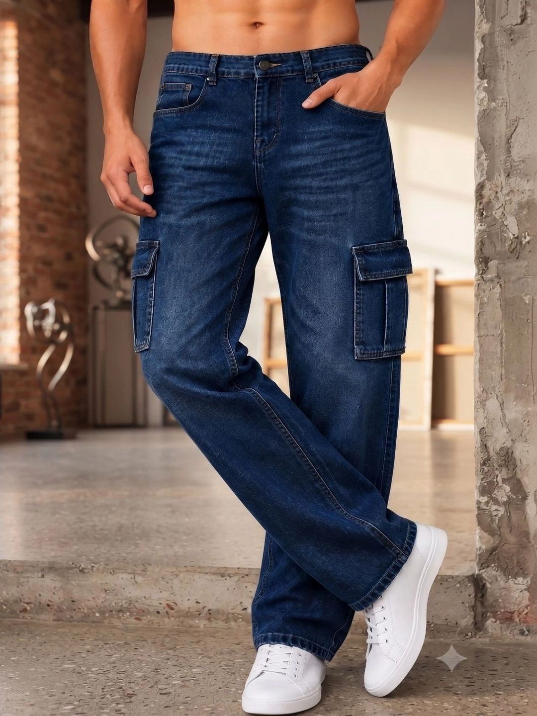 BESTLOO Men Relaxed Fit Mid-Rise Low Distress Stretchable Jeans-picture-39
