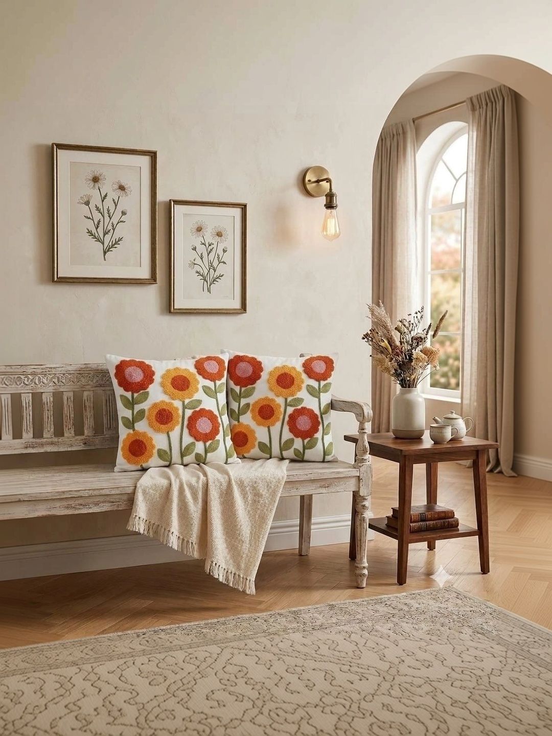 salajya anchla White Set of 2 Floral Square Cushion Covers-picture-22