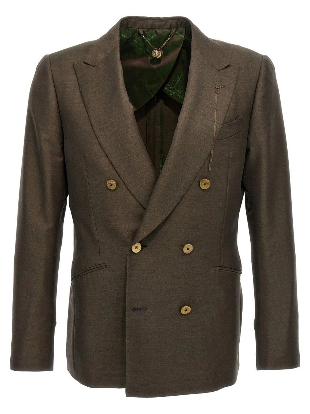 Maurizio Miri Green Solid Peaked Lapel Blazer-image-19