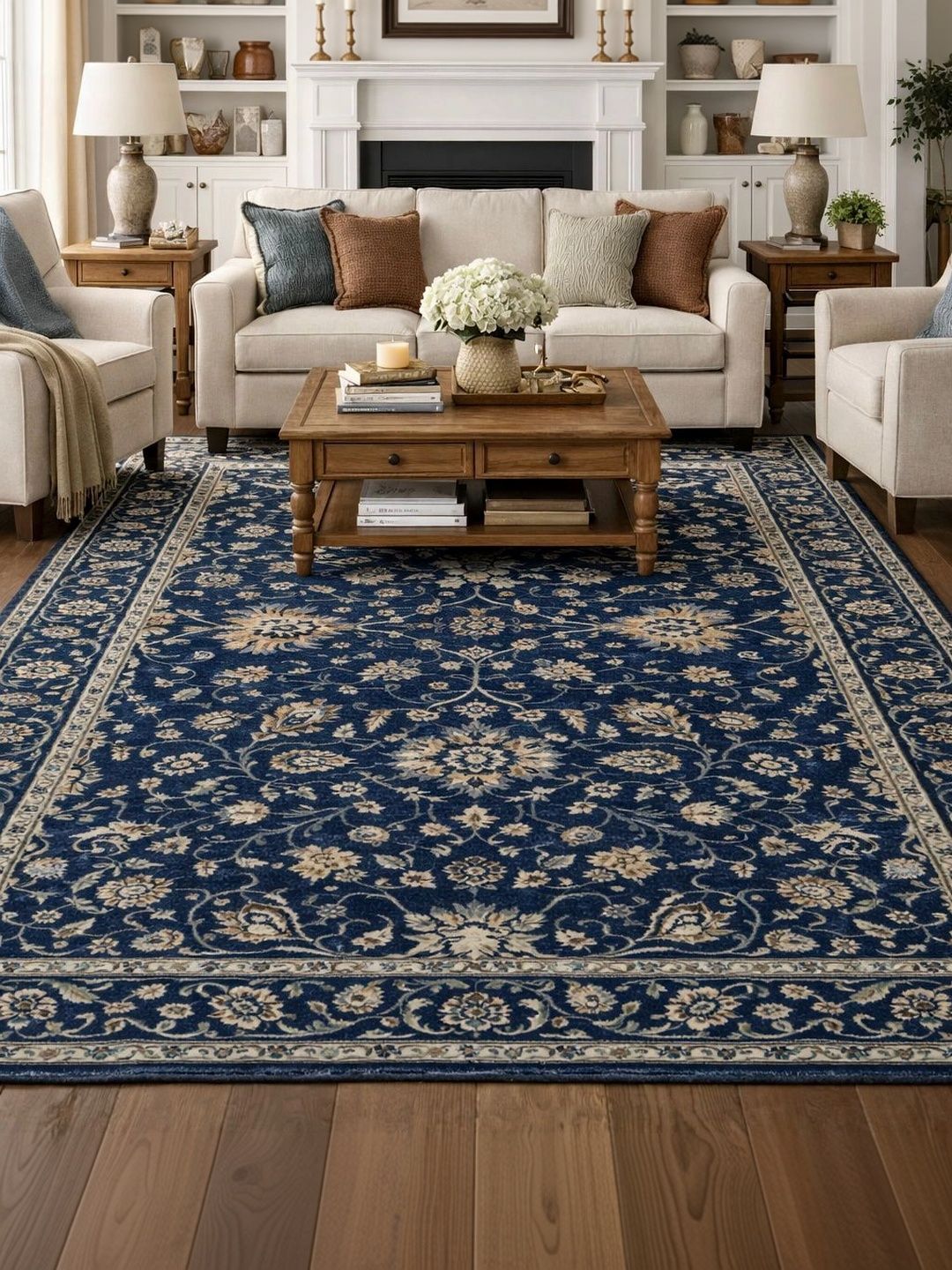 Myntra Elegant Homes Blue Traditional Anti-Skid Polyester Carpet-image-44