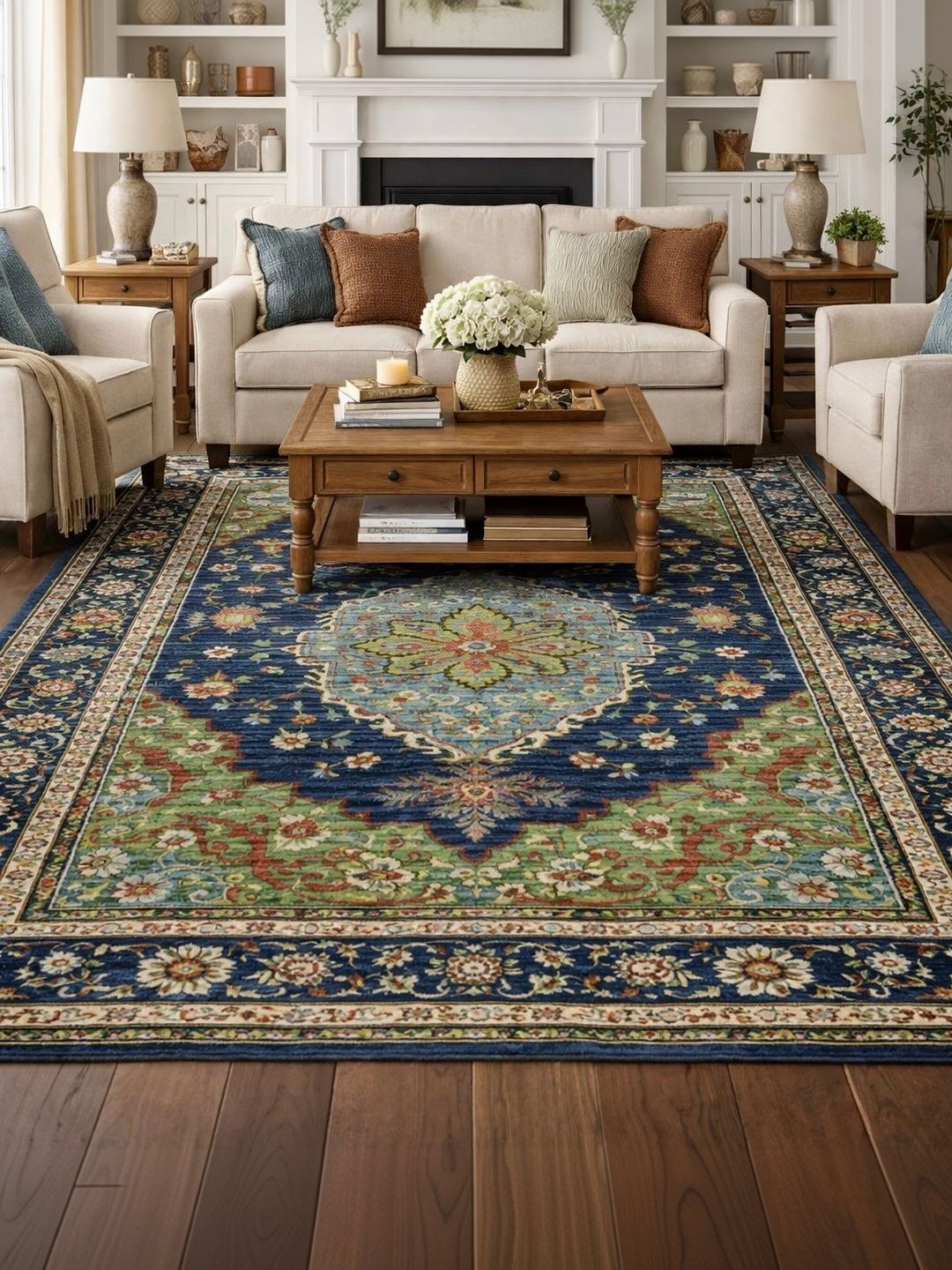 Myntra Elegant Homes Green Traditional Anti-Skid Polyester Carpet-image-28