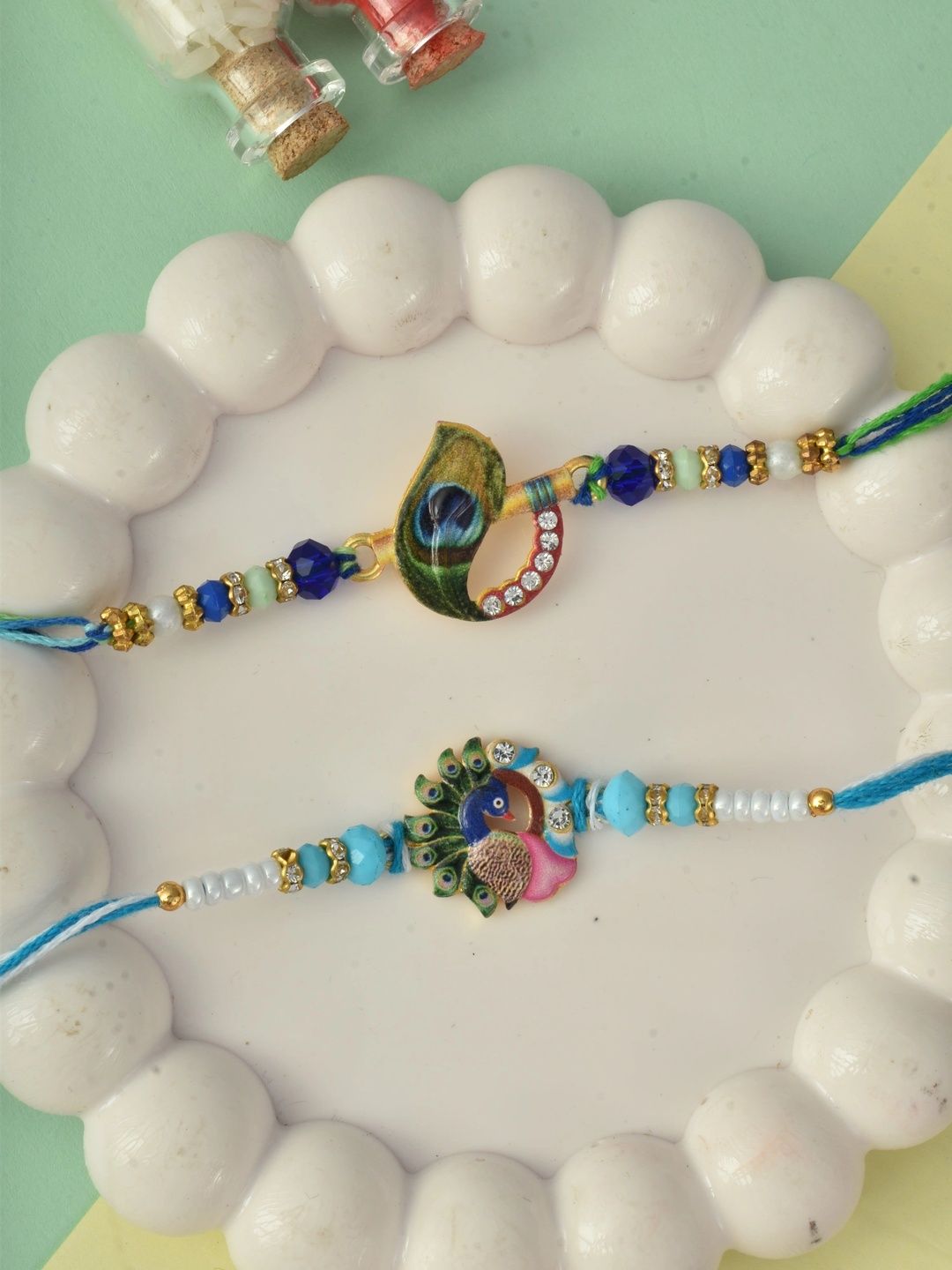 MEIRA JEWELLERY Set Of 2 Beaded Rakhi With Greeting Card & Roli Chawal-picture-18