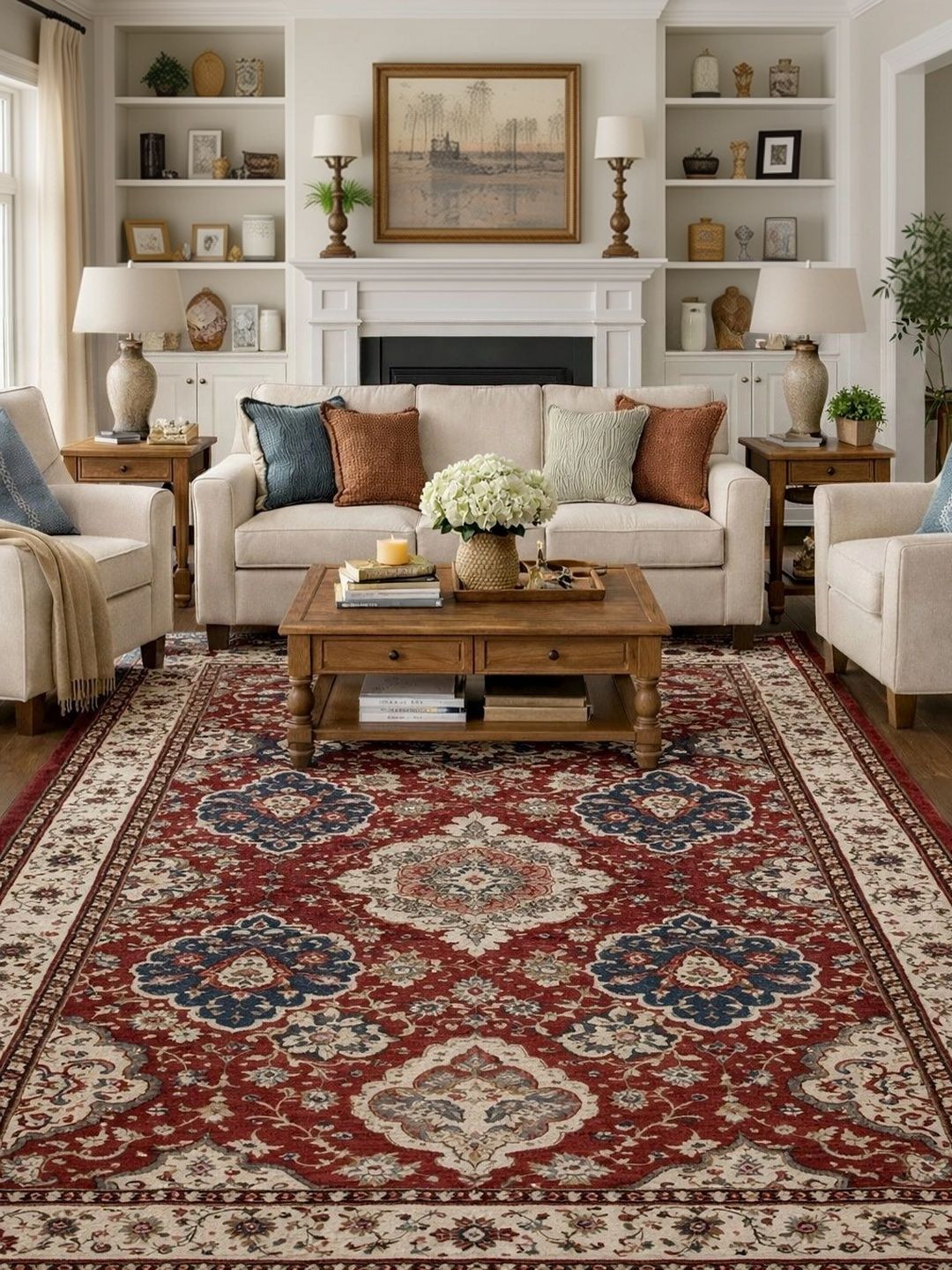 Myntra Elegant Homes Maroon Traditional Anti-Skid Polyester Carpet-image-21
