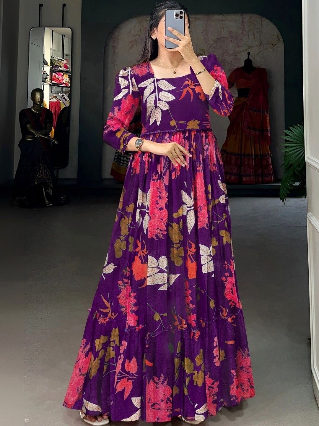 MG FASHION Floral Print Georgette Maxi Dress-picture-49