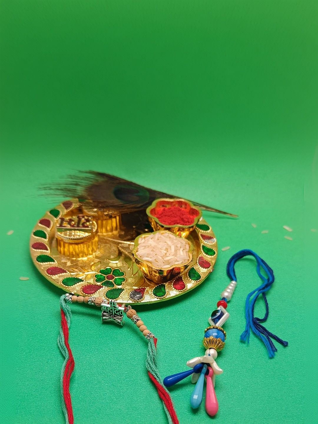 SPRHA Set Of 3 Thread Beaded Rakhi With Roli Chawal-picture-56