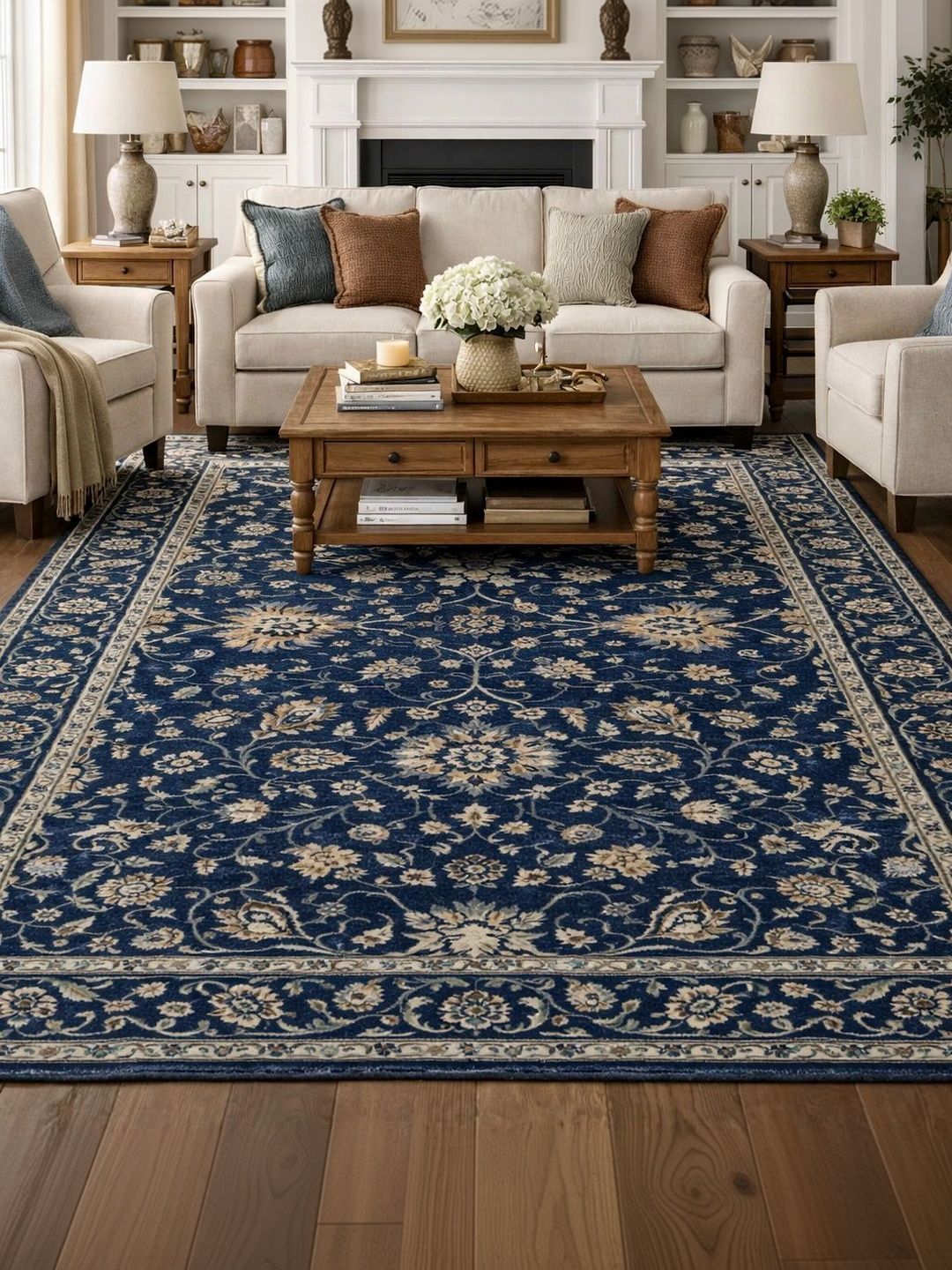 Myntra Elegant Homes Blue Traditional Anti-Skid Polyester Carpet-image-47