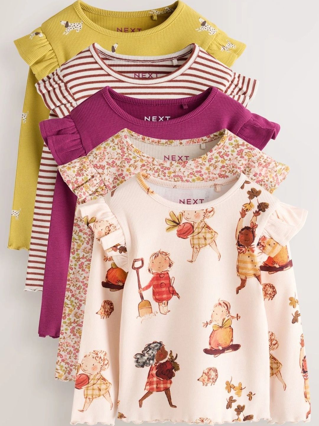 NEXT Girls Pack Of 5 Printed Flutter Sleeve Top-picture-15