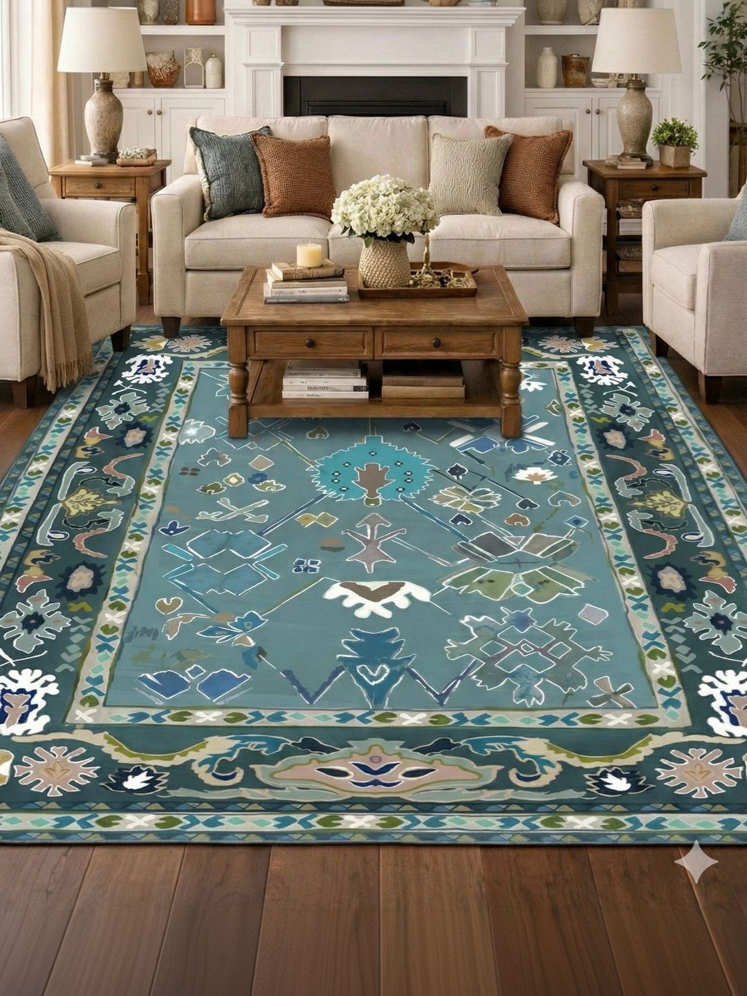 Myntra Elegant Homes Green Traditional Anti-Skid Polyester Carpet-picture-31