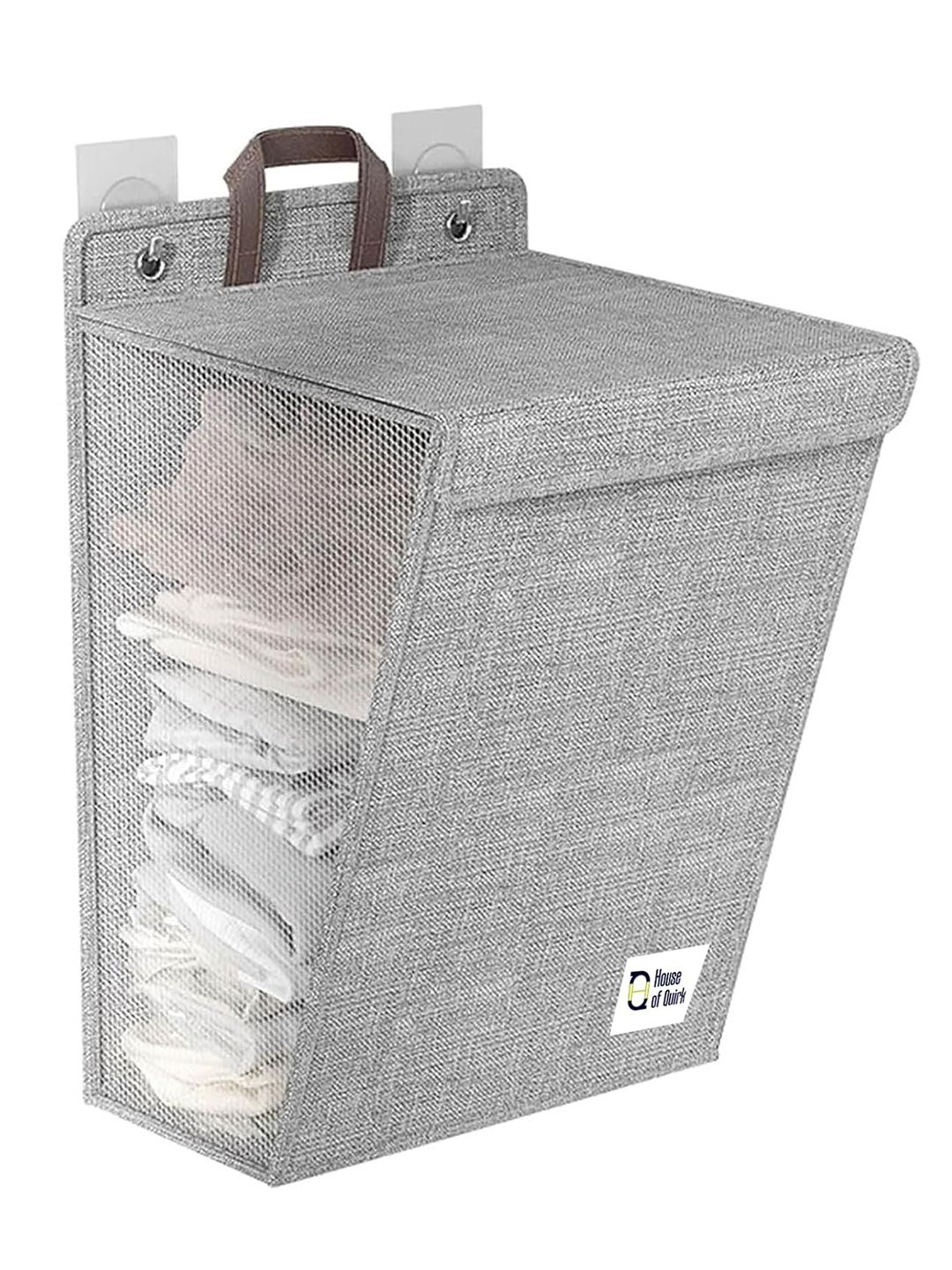 HOUSE OF QUIRK Grey Wall Mounted Laundry Basket-image-8