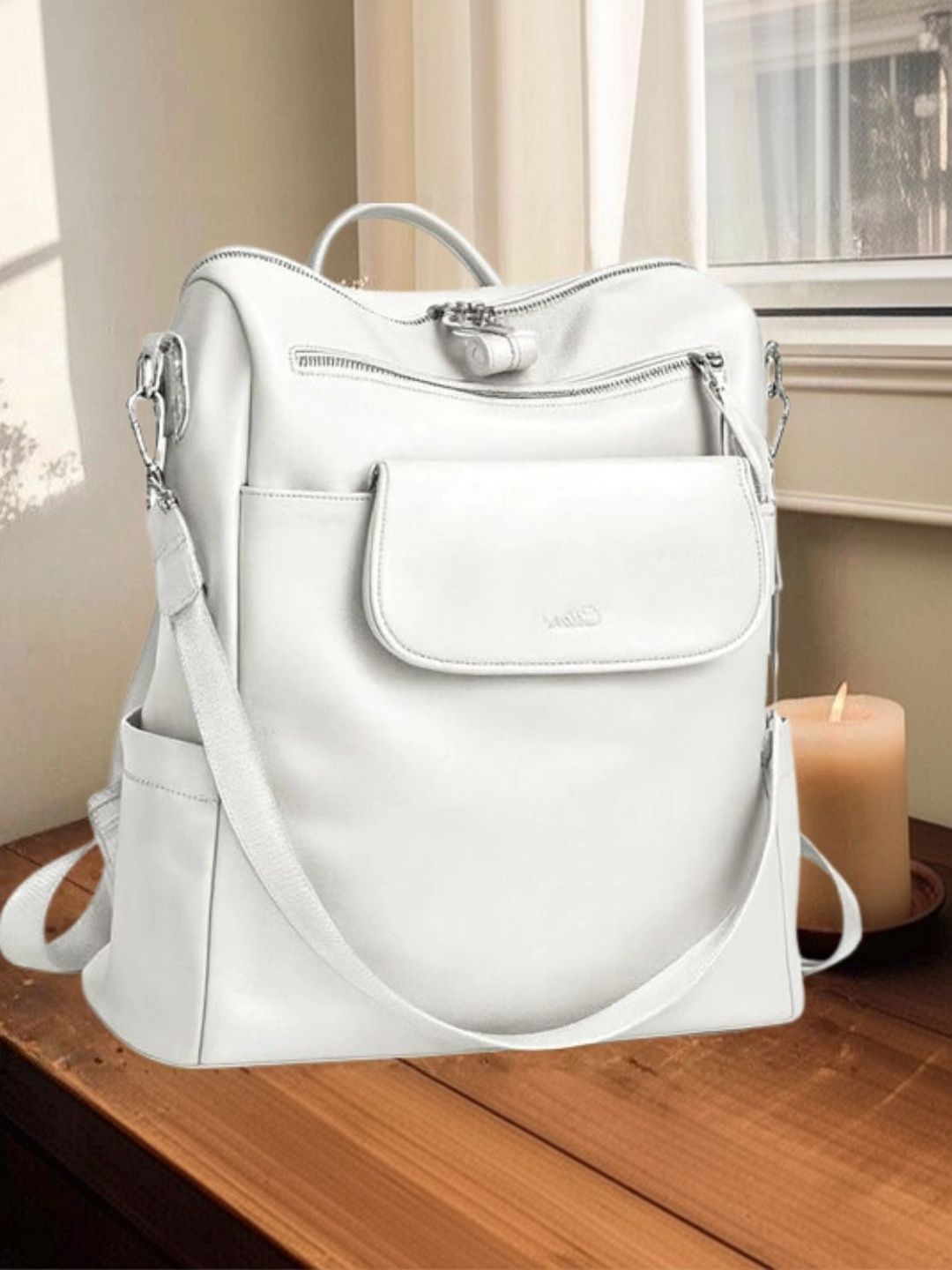 MomsyStore Women White Backpack-image-2