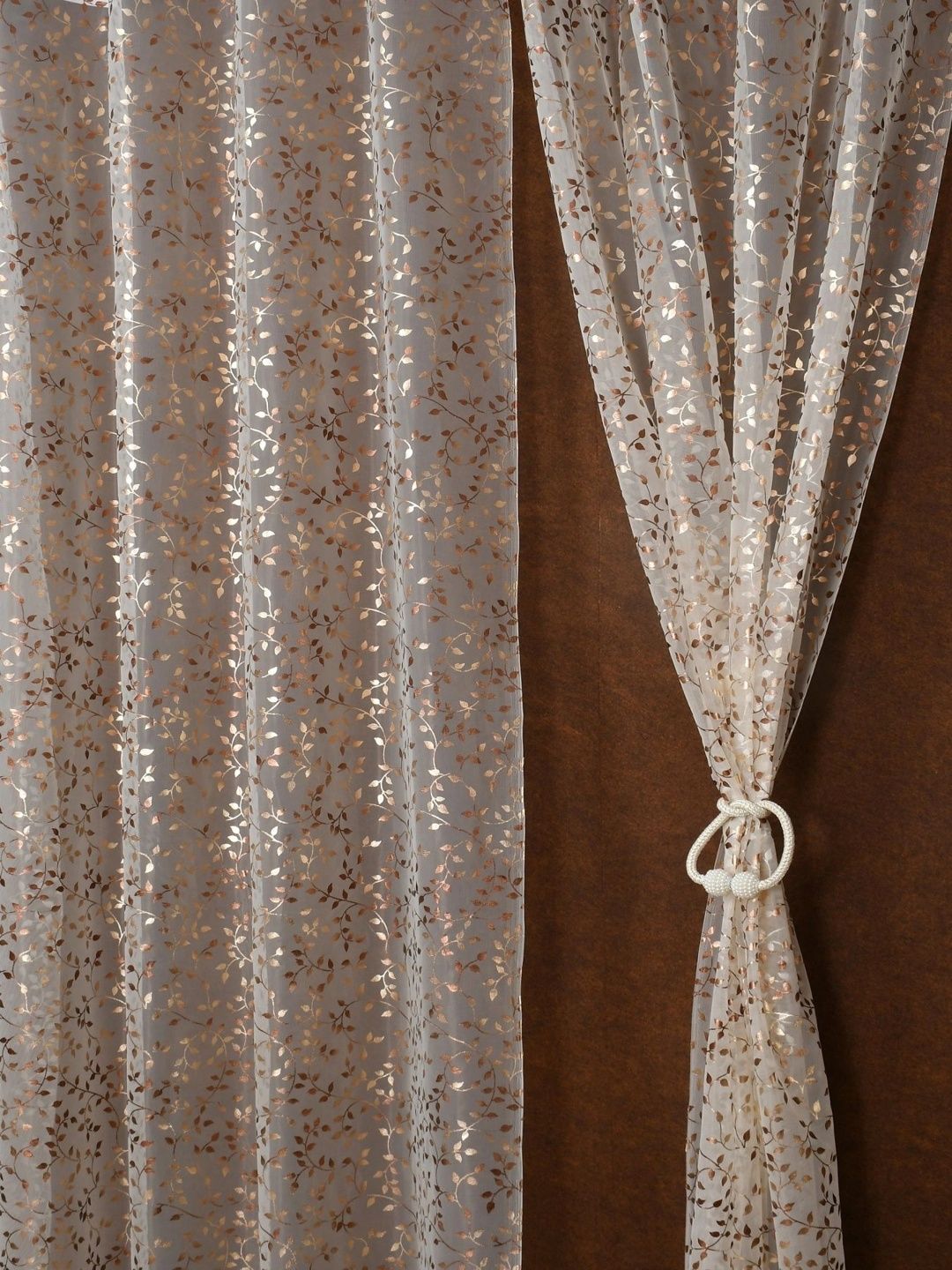 Aura Cream-Coloured Set of 2 Floral Sheer Long Door Curtain-picture-37