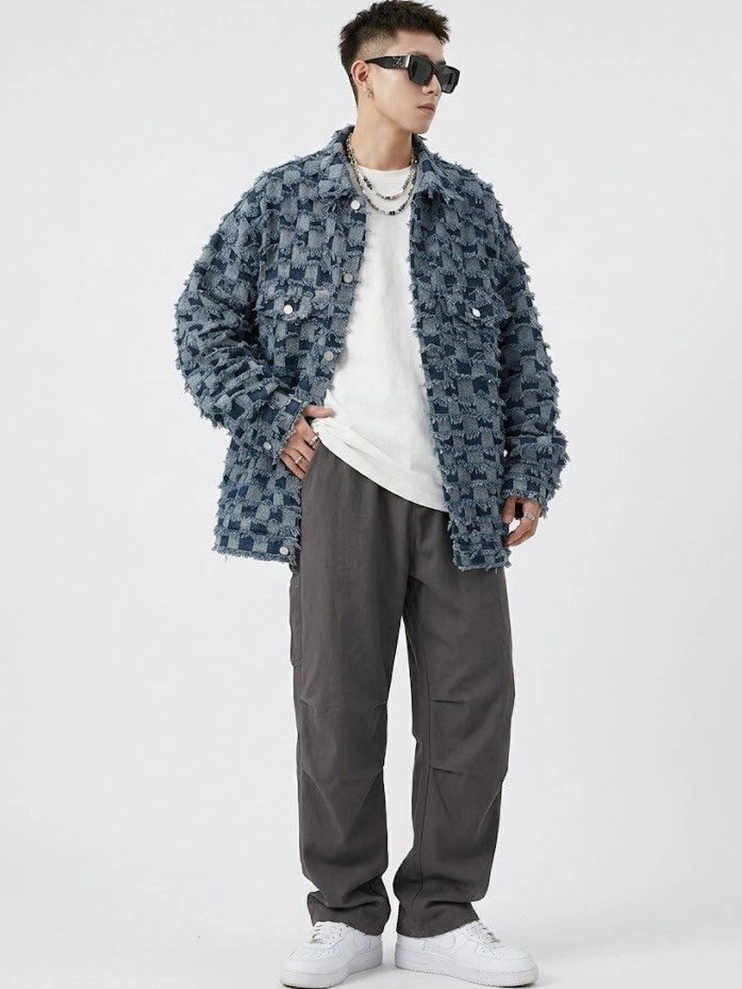 Suo Men Checked Open Front Jacket-picture-36