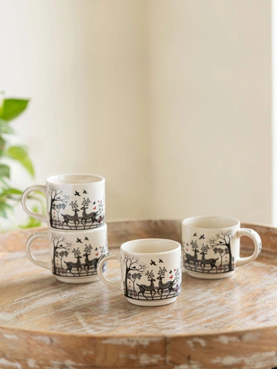 ExclusiveLane White & Black Handcrafted Printed Ceramic Glossy Cups Set of Cups and Mugs-picture-21