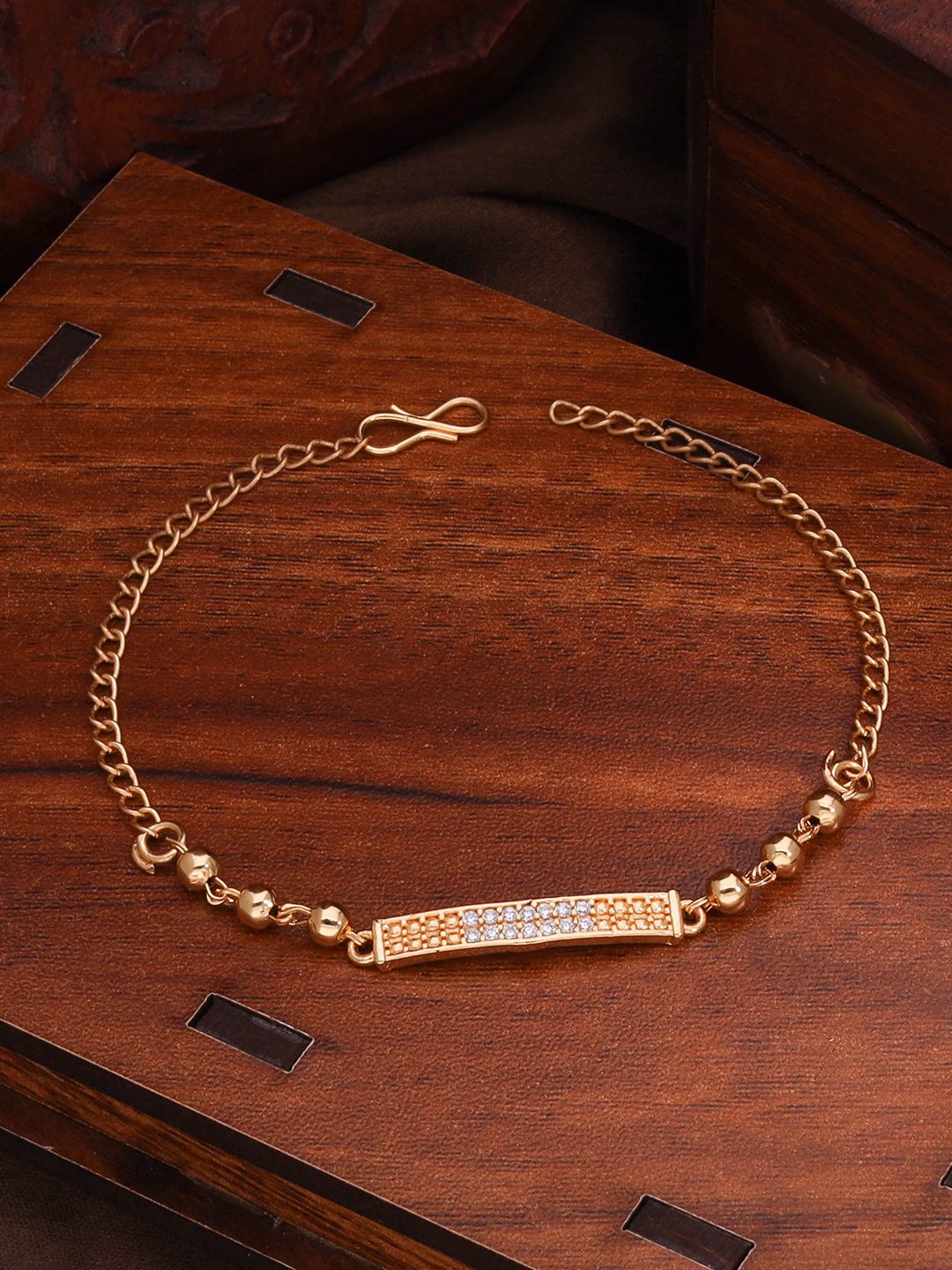 Anouk Gold-Plated American Diamond Stone-Studded & Beaded Jewellery Set-image-11