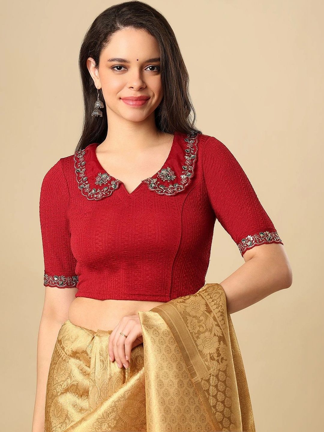 SALWAR STUDIO Embroidered Non Padded Stretchable Garba Saree Blouse-image-20