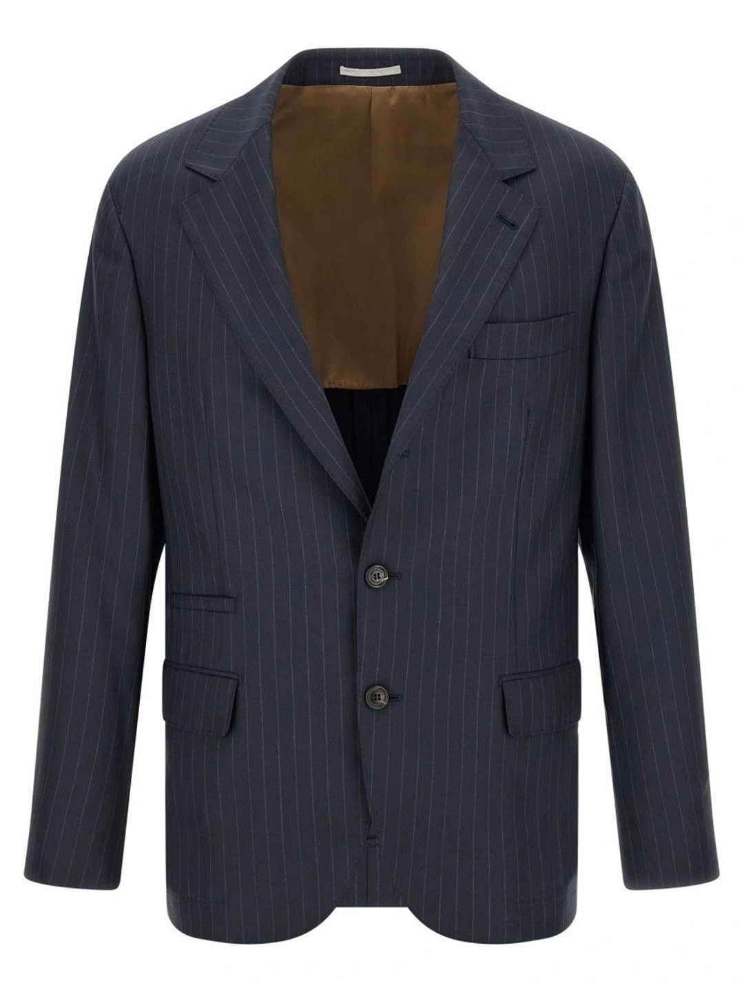 Brunello Cucinelli Men Navy Blue Notched Lapel Blazer-picture-30