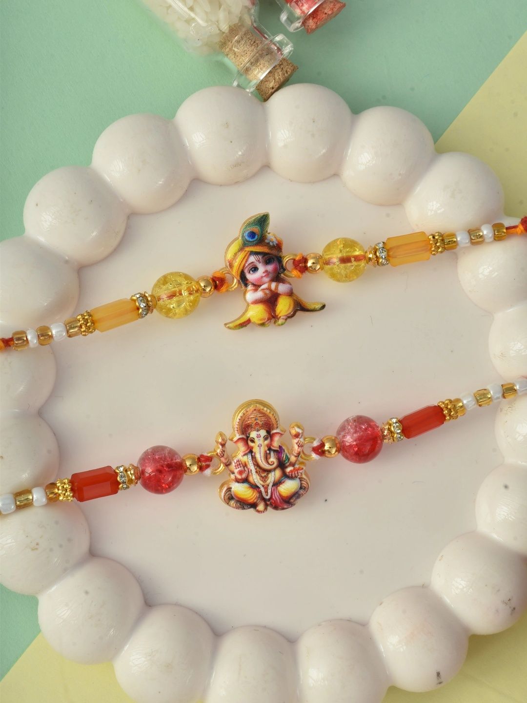 MEIRA JEWELLERY Set Of 2 Beaded Rakhi With Greeting Card & Roli Chawal-picture-55