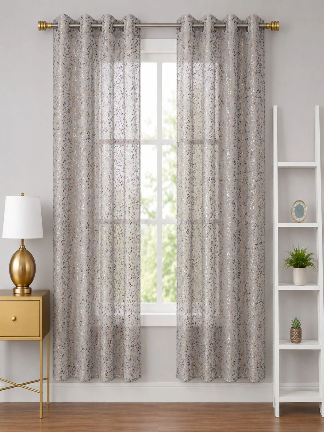 Aura Grey Set of 2 Floral Sheer Long Door Curtain-image-20