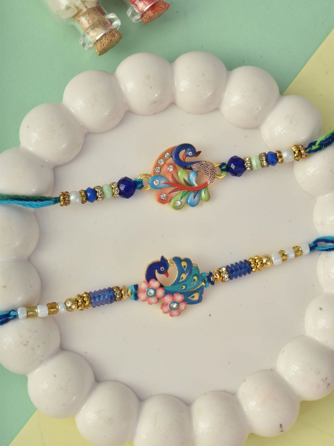 MEIRA JEWELLERY Set Of 2 Beaded Rakhi With Greeting Card & Roli Chawal-picture-45