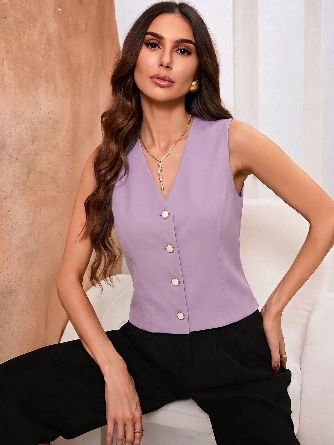 THE FASHION HUB V-Neck Woven Formal Waistcoat-picture-12
