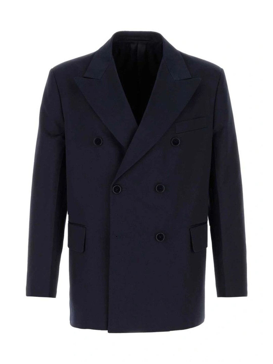 Prada Navy Blue Peaked Lapel Blazer-image-1