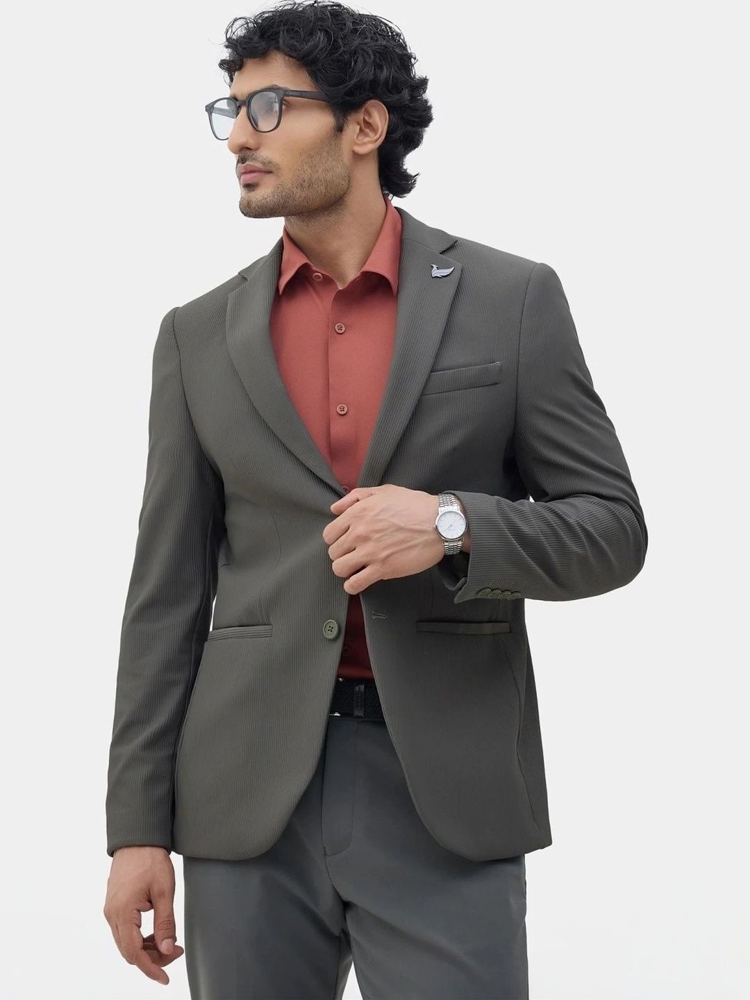 Blackberrys Self Design Notched Lapel Single-Breasted Slim Fit Formal Blazers-picture-38