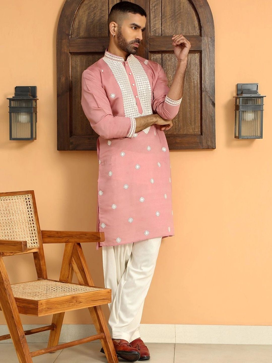 KRAFT INDIA Men Ethnic Motifs Yoke Design Thread Work Floral Kurta-picture-49