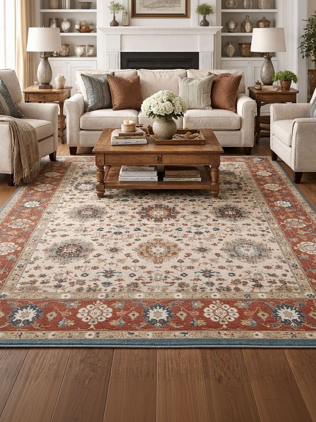 Myntra Elegant Homes Orange Traditional Anti-Skid Polyester Carpet-picture-51