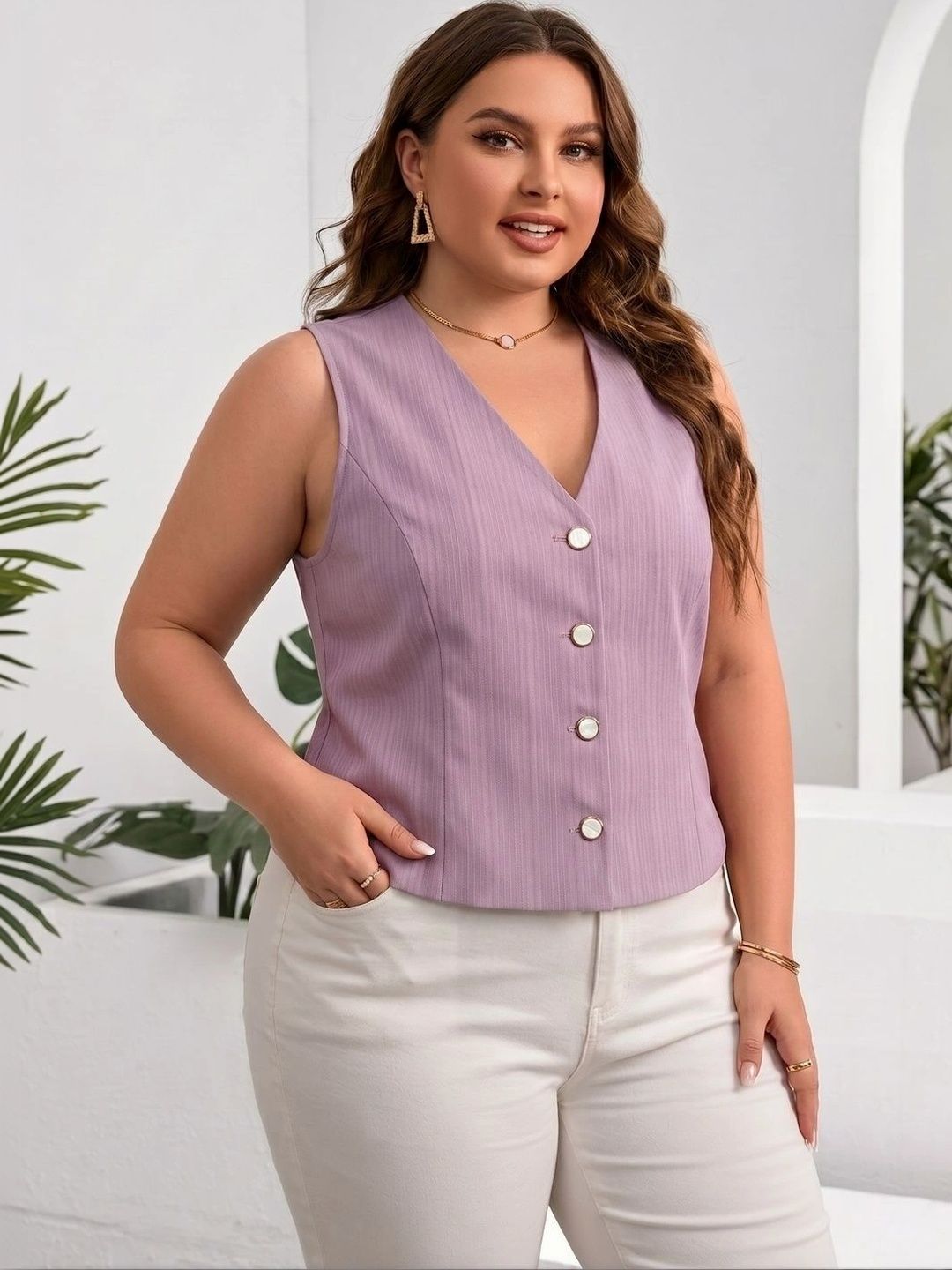 THE FASHION HUB Striped V-Neck Woven Formal Waistcoat-picture-20