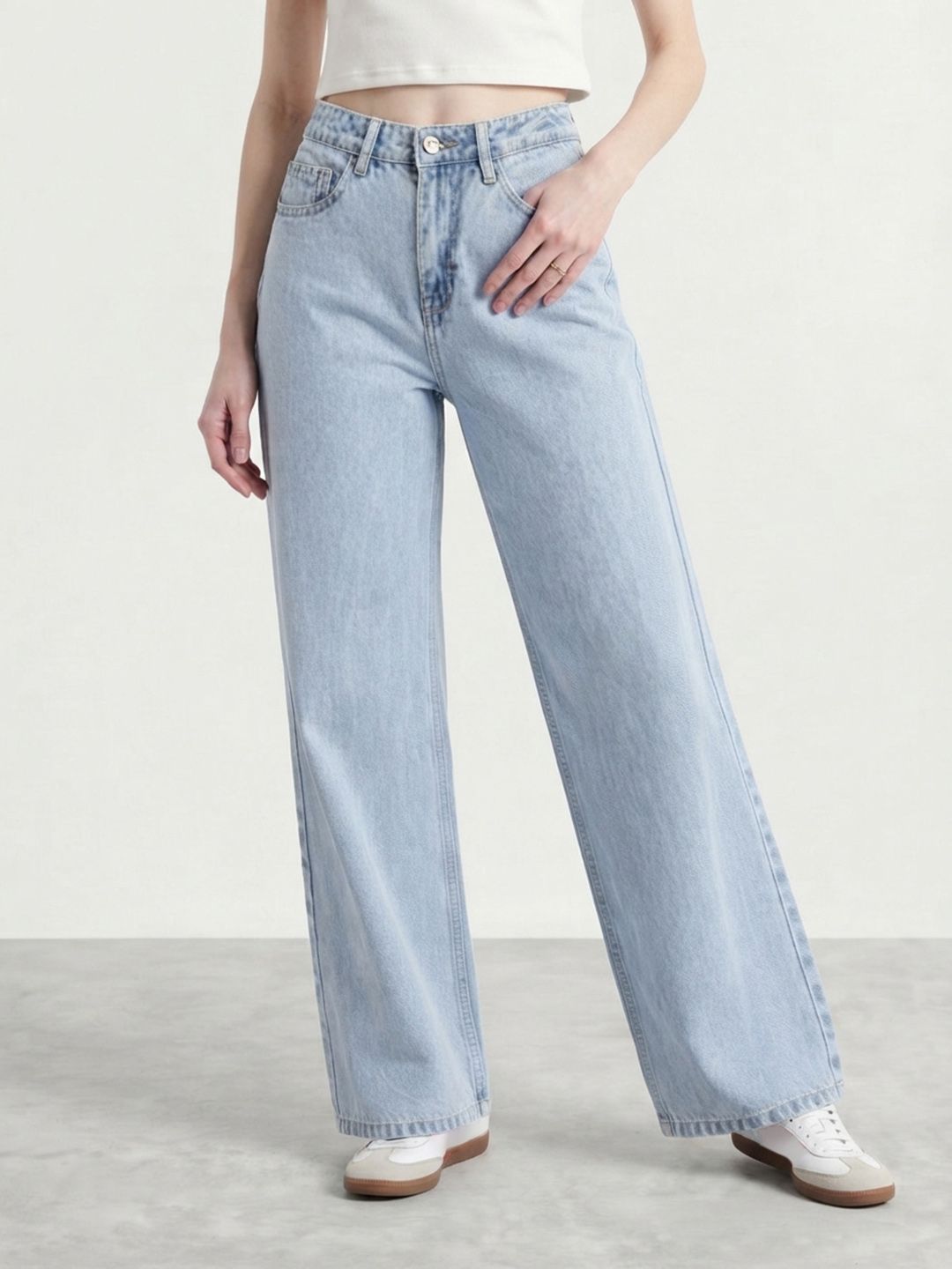 Mast & Harbour Women Wide Leg Pure Cotton Jeans-picture-32