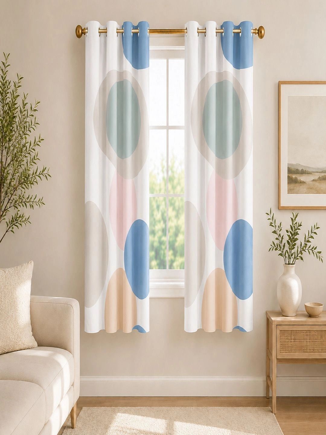RRC Pink & White Set of 2 Geometric Room Darkening Window-picture-41